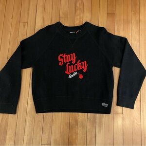 Superdry Black Sweater with Red 'Stay Lucky' Design